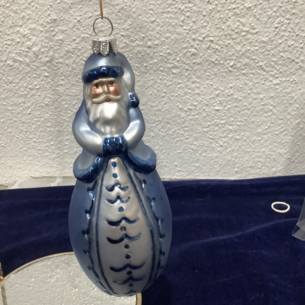 VTG Summit Blown Glass Christmas Ornament Santa Blue